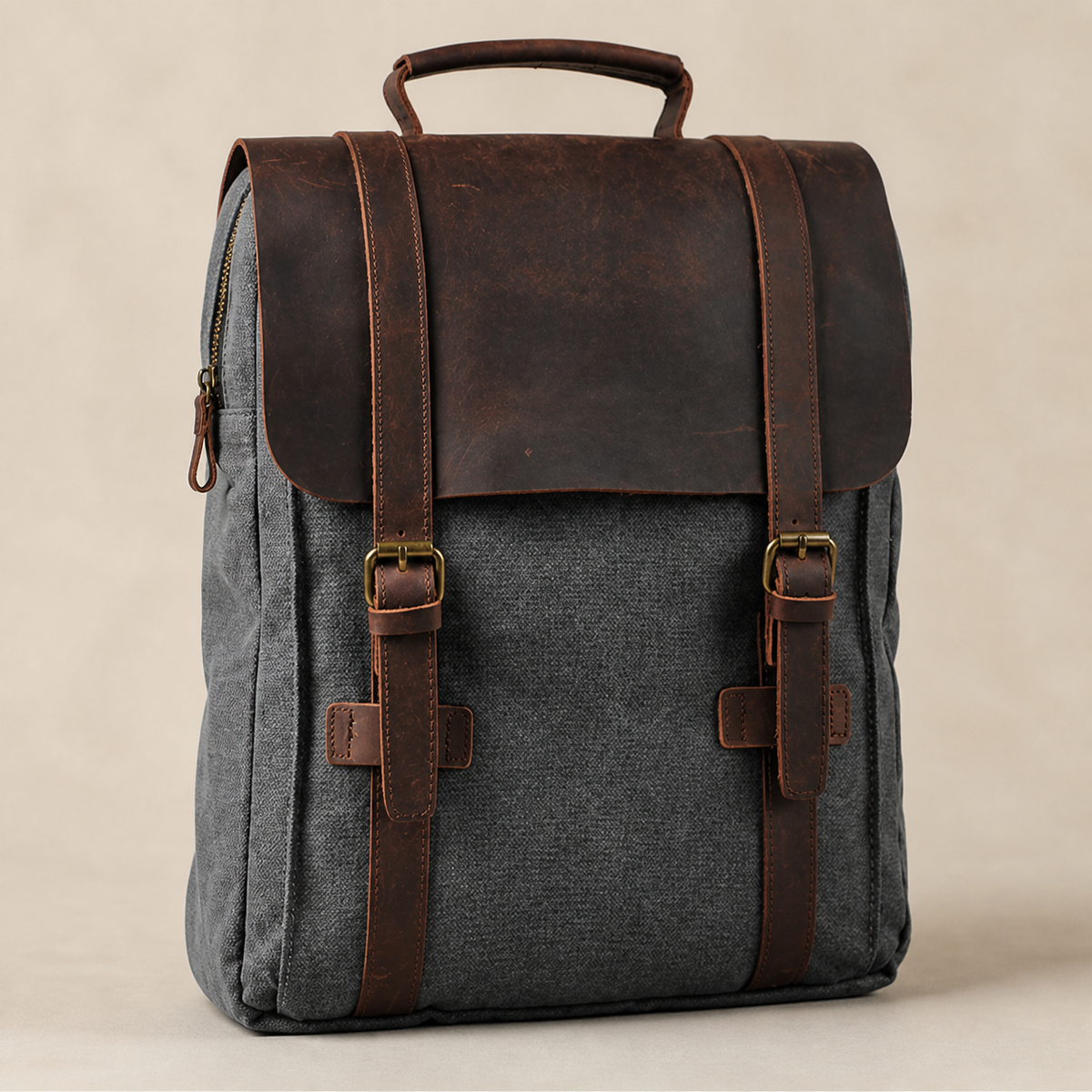 AUREN Heritage Canvas Laptop Backpack in grey and brown