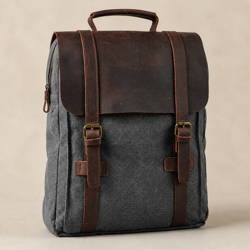 AUREN Heritage Canvas Laptop Backpack in grey and brown