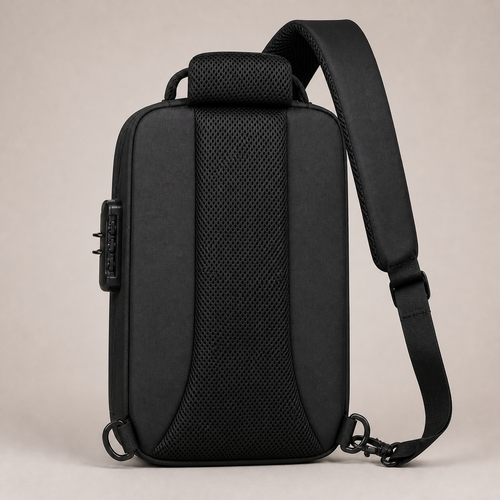 AXEN black lockable crossbody bag rear view