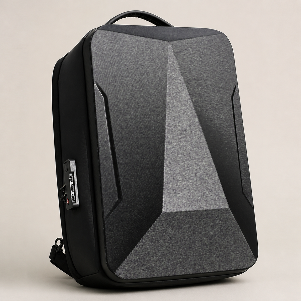STRAYN grey and black expandable structured backpack