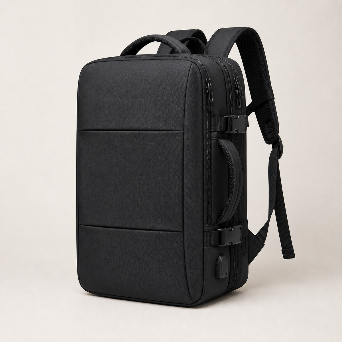 STRAYN expandable travel laptop backpack in black