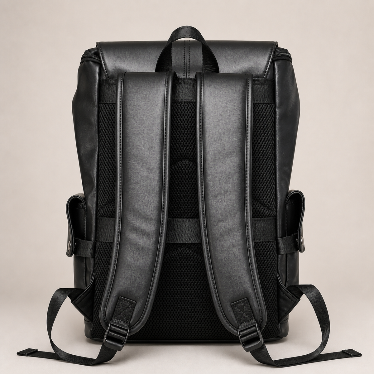 NAREN black PU work backpack rear view