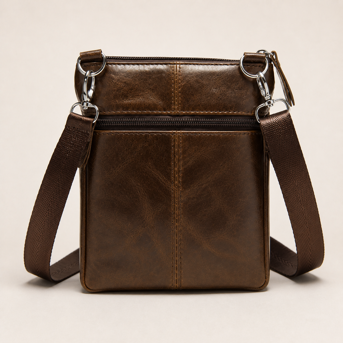 ROVAN coffee leather crossbody bag rear view