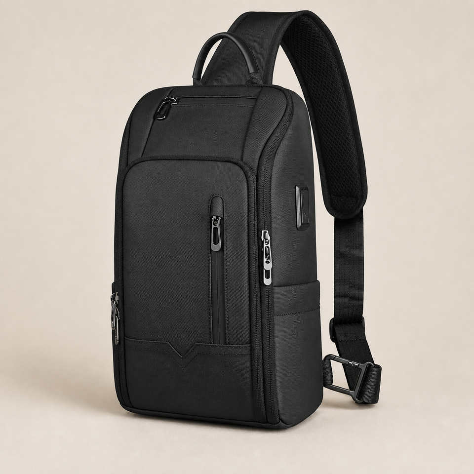STRAYN black multi-compartment crossbody bag