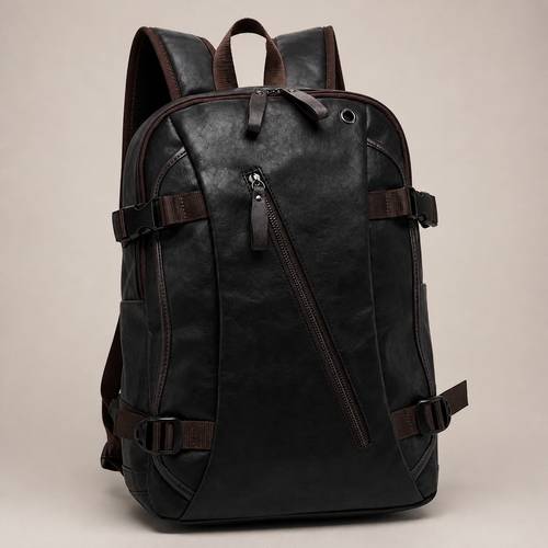 STRAYN black vintage PU backpack